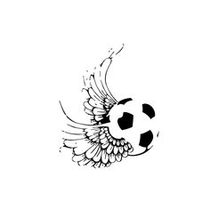 a soccer ball with wings flying around it