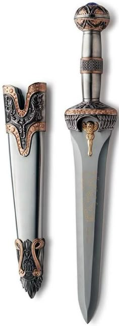 two knives with ornate designs on the handles