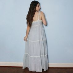 Vintage 80s 2 Piece Prairie Dress set! Pastel Blue Cottagecore DREAM. Light layered maxi sundress style dress with multicolored lace detail, empire waist, spaghetti straps, and little floaty matching dress topper/capelet. So Elegant and angelic! Some very light discolorationsBust: 33"Empire Waist: 29 1/2"Natural Waist: 31"Hips: 34"Hips: 55" 12.7 Spring Midi Sundress With Lace Trim, Flowy Lace Trim Sundress Maxi Dress, Summer Maxi Dress With Lace Trim For Spring, Spring Tiered Lined Maxi Dress, Flowy Summer Maxi Dress With Lace Trim, Flowy Cotton Maxi Dress With Spaghetti Straps, Spring Bohemian Sundress With Lace Trim, Lace Trim Summer Maxi Dress For Spring, Bohemian Sundress With Lace Trim For Spring