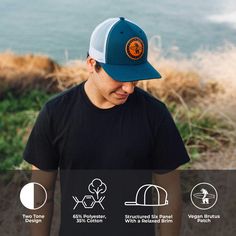 Elevate your style for your next adventure with our premium two-tone design baseball-style snapback. Crafted with a structured six-panel construction and a relaxed brim, this snapback not only ensures you look and feel fresh, but it also features a vegan Brutus patch for an extra eco-friendly touch. If only Marlins could wear hats, they'd choose this one too! This hat supports ocean conservation & sustainability.