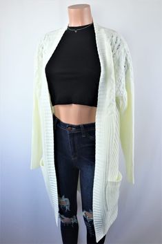 Size: S, Color: Ivory Cardigan Long, Color Ivory, Long Cardigan, Pocket Detail, Front Pocket, Final Sale, Rib Knit, Bell Sleeve Top, Women's Top