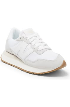 New Balance 237 Athletic Sneaker (Women) | Nordstromrack Simple Tennis Shoes, White New Balance Sneakers Outfit, Cream Running Shoes, Women’s White Tennis Shoes, Cute Shoes Womens, Basic Everyday Shoes, Good Everyday Shoes, New Balance Shoes Platform, Casual New Balance Platform Sneakers With Rubber Sole