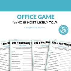 three worksheets with the text office game who is most likely to?