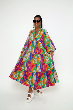 Women's Printed long Sleeve V Neck Colorful Maxi Dress Casual Viscose Dress Kaftan Dress Caftan dress Colorful one size unique dress Fits sized US6 to US16 Model Size : Height : 5'7" Weight : 140 lbs Multicolor Flowy V-neck Maxi Dress, Vibrant Multicolor V-neck Midi Dress, Vibrant Multicolor Print Midi Dress, Multicolor V-neck Boho Dress, Vibrant Green Dress For Vacation, Vibrant Green Vacation Dress, Multicolor Maxi Dress With Colorful Pattern For Spring, Colorful Patterned Green Maxi Dress For Summer, Multicolor V-neck Maxi Dress For Festivals