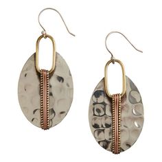 Our exclusive silver drop earrings are artfully handcrafted and assembled in India. They showcase long hammered disks adorned with gold and copper wire detail down the center for a fabulously distinctive style statement. This versatile, mixedmetal jewelry is a unique statement for casual and dressy occasions alike. Earrings Silver Hoops, Beach Stones Jewelry, African Earrings, Ear Ring, Mixed Metal Jewelry, Cost Plus World Market, Jewelry Picture, Beaded Drop Earrings, Modern Earrings