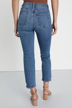 You're always on the right track when you reach for the Just Black Ideal Instinct Medium Wash Slim Fit High Waisted Denim Jeans! Perfectly stretchy denim shapes these flattering pants that have a high waist, belt loops, five-pocket cut, and hidden zip fly with top clasp closure. Moderate fading and whiskering across the slim legs gives a lived-in feel, finishing at lightly distressed hems. Fit: This garment fits true to size. Length: Ankle length. Size 28 Inseam: 27.25 Front Rise: 10.25 Waist: F Flattering Pants, Lulu Fashion, Just Black, High Waisted Denim, Slim Legs, Jeans Slim, Slim Fit Jeans, Waist Belt, Stretchy Fabric