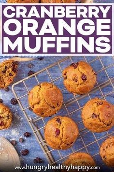 an image of cranberry orange muffins on a cooling rack with text overlay