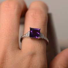 February birthstone ring amethyst ring square amethyst | Etsy Square Cut Rings, February Birthstone Ring, Purple Stuff, Amethyst Wedding, Ring Square, Wedding Info, Morganite Diamond, Morganite Engagement, Future Goals