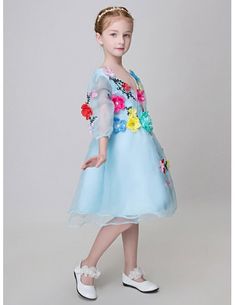 Short Sleeved Sweetheart Blue Pageant Dress with Colorful Flowers - GemGrace Blue Floral Embellished Summer Dresses, Blue Floral Applique Dress For Summer, Spring Dresses With Floral Embroidery For Dress-up, Floral Embroidered Dress For Spring Dress-up, Spring Floral Embroidered Dress For Dress-up, Blue Floral Applique Dress For Dress-up, Light Blue Floral Applique Summer Dress, Multicolor Floral Embroidery Dress For Spring, Multicolor Floral Embroidered Spring Dress