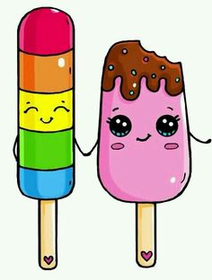 two ice cream pops with faces drawn on them