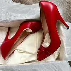 Gucci- These Beauties Are Brand New In Box With Shoe Covers. Color Is Hibiscus Red. Size 38.5. These Stunning Heels Are Crafted Of Red Leather. The Pumps Feature A 4” Heel, A Pointed Toe, And Accented With A Leather Bow. These Pumps Make A Fun, Bold Statement, With The Fashion Forward Appeal Of Gucci! Stunning Heels, Hibiscus Red, Rose Gold Heels, Gucci Pumps, Gucci Heels, Neutral Shoes, Ankle Strap Sandals Heels, T Strap Heels, Black Suede Pumps