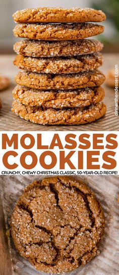 molassses cookies stacked on top of each other with the words molassses cookies above them