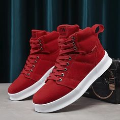 Category:Boots,Sneakers; Upper Materials:PU; Season:Spring,Fall; Gender:Men's; Size Suggestion:standard size, select your usual size; Toe Shape:Round Toe; Style:Sporty,Casual; Boot Shaft:Booties / Ankle Boots; Outsole Materials:TPR (Thermoplastic Rubber),TPU (Thermoplastic Polyurethane); Occasion:Outdoor,Xmas,Christmas; Closure Type:Lace-up; Function:Comfortable,Breathable,Slip Resistant; Pattern:Solid Colored; Listing Date:07/18/2023; 2024 Trends:High Top Sneakers; Foot Length:; Size chart date source:Provided by Supplier.; US Size:; UK Size:14.5; EU Size:50 Mens Boots Online, Red High Tops, High Top Basketball Shoes, Booties Ankle Boots, Style Sportif, Sporty Casual, Breathable Sneakers, Men Sneakers, Red Dark