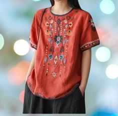 Women summer blouse,Vintage Ethnic Style Embroidery Cotton Linen Top Casual Loose Short Sleeve Office wear shirts,tops & tees, gift for her Detail: Clothing Patterns: STRAIGHT Dress Patterns: Pullover Season: Summer Thickness: midweight Shirts Type: BLOUSES Fabric Type: Cotton,linen Decoration: embroidery Material: Linen,COTTON Sleeve Length(cm): short（4-16inch） Sleeve Style: regular Clothing Length: regular Collar: O-Neck Pattern Type: Floral Style: Office Lady Elasticity: Non Strech Fit Type: Linen Decoration, Office Wear Shirt, Embroidery Materials, Embroidery Cotton, Summer Blouse, Straight Dress, Summer Blouses, Style Office, Ethnic Style