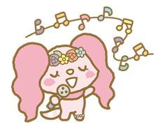 a drawing of a girl with pink hair and flowers in her hair holding a cell phone