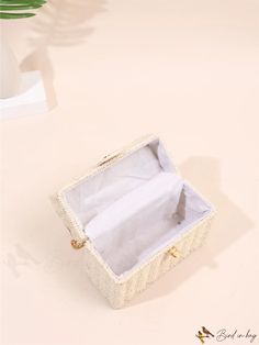 BirdinBag - Compact Twist Lock Straw Bag Beige Box Bag With Top Carry Handle As Gift, Beige Box Bag With Top Carry Handle For Gift, Beige Box Bag With Top Carry Handle, Beige Box Bag With Top Handle As Gift, Beige Rectangular Box Bag For Gifting, Cream Rectangular Box Bag For Gifts, Rectangular Beige Box Bag For Gifts, Rectangular Cream Box Bag For Gift, Rectangular Cream Box Bag For Gifts