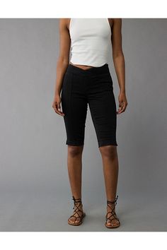 Our softest, stretchiest, never-loses-its-shape denim/Black wash/V-rise/These are Real Good: Made with the planet in mind & a promise to continue to do better. High Stretch Cotton Bottoms With Built-in Shorts, High Waist Versatile Fitted Shorts, High Waist Versatile Shorts, Versatile High Waist Fitted Shorts, Versatile Fitted High-waist Shorts, Fitted High Waist Shorts, High Waist Stretch Jeans With Built-in Shorts, Versatile Stretch Jeans For Summer, Stretch Cotton Straight Leg Shorts