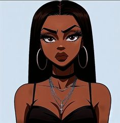 an animated image of a woman with big hoop earrings on her head and dark hair