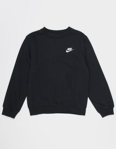 Nike Sportswear Club Fleece Crewneck Sweatshirt. Make Every Day A Cozy One With The Help Of This Classic Crew-Neck Sweatshirt. Smooth On The Outside, Brushed Soft On The Inside, This Lightweight Fleece Is An Easy Layer When You Want A Little Extra Warmth. You May Never Wear Another Sweatshirt Again. Embroidery At Left Chest. Crew Neck. Cuffed Long Sleeves And Hem. 80% Cotton 20% Polyester. Machine Wash. Imported. | Nike Sportswear Club Fleece Boys Crewneck Sweatshirt Nike Womens Crewneck, Nike Black Sweater, Clothes For 13, Clothes To Get For Christmas, Wishlist Ideas 2024, Cute Sweatshirts For Teens, Cute Nike Clothes, Nike Sweater Outfit, Crew Neck Sweatshirt Nike