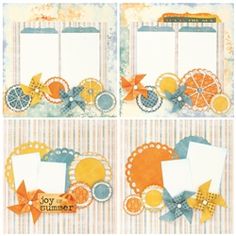 scrapbook page layouts with orange and blue accents, by joy summer