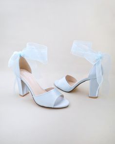 Shoes For Prom, Blue Heel Strap Wedding Shoes, Wedding Heels Light Blue, Blue Heels With Bow For Formal Occasions, Light Blue Heels With Bow, Blue Open Toe Heels With Bow, Brides Maid Shoes, Hoco Heels, Bridesmaids Heels