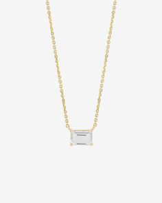 Kalan By Suzanne Kalan Amalfi Emerald Cut White Topaz Pendant in 14k yellow gold Modern Gold Emerald Cut Necklace, Yellow Gold Emerald Cut Solitaire Necklace, Rainbow Sapphires, Topaz Pendant, The Amalfi Coast, Ruby Sapphire, Bold Color, Green Amethyst, Emerald Cut Diamonds