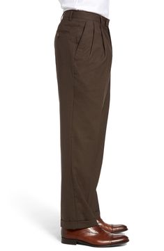 Premium wool construction elevates well-made trousers in a classic pleated cut. Style Name:Berle Lightweight Plain Weave Pleated Classic Fit Trousers. Style Number: 5348982. Available in stores. Classic Pleated Wool Bottoms, Classic Wool Pleated Bottoms, Brown Pleated Bottoms For Workwear, Elegant Brown Pleated Bottoms, Classic Wide Leg Wool Pants, Fall Workwear Bottoms With Standard Cut Leg, Classic Wool Wide Leg Bottoms, Solid Wool Pants With Welt Pockets, Classic Wide Leg Wool Bottoms