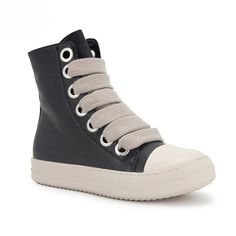 Elevate your street style with RICK OWENS High Top Sneakers. Vintage-inspired PU upper, lace-up closure, and zipper detail for a Y2K aesthetic. SPECIFICATIONS Upper Material: PU Heel Height: Med (3cm-5cm) Fashion Element: Zipper Pattern Type: Solid Insole Material: PU Lining Material: PU Closure Type: Lace-up Pant Trends, Racing Jacket, Sneaker Slippers, Pu Heels, Oversized Style, Women Cargos, Joggers Womens, Cardigan Sweaters For Women, Y2k Aesthetic