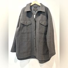 Banana Republic 4 Pocket Shacket. Size: Xl Tall Pit To Pit 28'' Length 35'' Gray Button-up Outerwear With Pockets, Gray Lapel Collar Outerwear With Pockets, Gray Outerwear With Pockets And Lapel Collar, Fall Workwear Shacket With Multiple Pockets, Casual Gray Outerwear With Patch Pockets, Gray Outerwear With Patch Pockets For Winter, Gray Outerwear With Flap Pockets For Fall, Gray Utility Outerwear With Pockets, Classic Gray Outerwear With Pockets