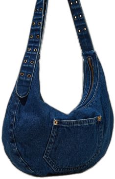 Denim Tote Shoulder Bag With Zipper Closure, Casual Hobo Shoulder Bag With Snap Closure, Denim Blue Bag With Zipper Closure, Denim Blue Bags With Zipper Closure, Denim Shoulder Bag With Adjustable Strap, Denim Blue Hobo Shoulder Bag, Denim Blue Hobo Bag With Pockets, Large Capacity Denim Shoulder Bag In Dark Wash, Large Capacity Dark Wash Denim Shoulder Bag