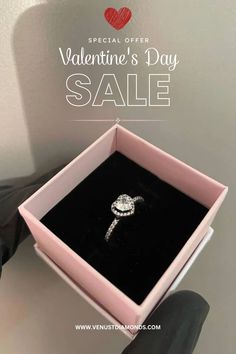 an open pink box with a ring in it that says special offer valentine's day sale