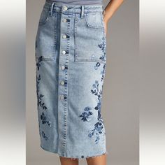 Driftwood Embroidered Modest Denim Midi Skirt Sky Size 29 Sold Out Style. Perfect Modest Denim Skirt. I Paid More Than Retail For This Skirt And I’m Asking For What I Paid For. Price Is Firm. Otherwise I Will Just Keep. Denim Midi Skirt Outfit, Modest Denim Skirts, Embroidery Skirt, Denim Skirt Outfits, Tic Toc, Diy Skirt, Denim Diy, Jeans Diy, Modest Fashion Outfits