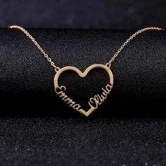 1 Engraved Double Heart Name Necklace As Gift, Engraved Double Heart Name Necklace For Gift, Engraved Heart Name Necklace For Anniversary, Custom Name Heart Necklace For Valentine's Anniversary, Engraved Heart Name Necklace For Personalized Gift, Personalized Engraved Heart Name Necklace, Heart Pendant Necklace With Name For Gift, Names Necklace For Anniversary Gift On Valentine's Day, Gift Heart Necklace With Name