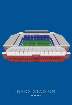 an architectural rendering of the ibrox stadium in san francisco, california on a blue background