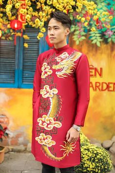 Ao dai Vietnam for men High quality hand-drawn Vietnamese | Etsy Traditional Long Sleeve Red Cheongsam, Traditional Red Ao Dai For Festivals, Ceremonial Embroidered Ao Dai With Long Sleeves, Red Traditional Ao Dai For Ceremonies, Traditional Red Ao Dai For Ceremonies, Red Ao Dai For Traditional Ceremonies, Red Ao Dai For Traditional Ceremonies With Long Sleeves, Red Long Sleeve Ao Dai For Traditional Ceremonies, Traditional Ceremonial Ao Dai For Festive Occasions