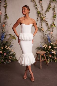 The Marie Top in White Meringue Strapless Corset Top, Engagement Party Dresses, Elopement Dress, Strapless Corset, Senior Prom, Swiss Dot, Fitted Skirt, Bridal Outfits, Meringue