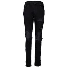 Amiri MX1 black destroyed jeans, skinny fit, ripped detailing, front button and zip fastening, five pockets. Total length:112; Waist:42; Hips:50; Front rise:26; Leg opening:15 Material: 98% Cotton, 2% Elastane 2000s Pants, Amiri Bandana Boots, Amiri Pants, Amiri Womens, Black Gothic Denim Jeans, Amiri Trousers, Prada Pants, Versace Pants, Buckle Pants