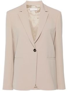 beige textured finish notched lapels long sleeves two side welt pockets full lining front button fastening Crepe Blazer, Blazer Beige, Yoko London, City Dress, Breasted Blazer, Summer Beach Wear, Ski Wear, Black Blazers, Blazers For Women