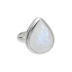 Fine quality sterling silver ring features a gorgeous rainbow moonstone teardrop cabochon with beautiful flash. Ring has an open back setting and is packaged with an anti-tarnish strip to maintain long-lasting shine. Size 8. Teardrop Moonstone Gemstone Ring, Adjustable Teardrop Moonstone Ring In Sterling Silver, Sterling Silver Teardrop Moonstone Ring Gift, Teardrop Moonstone Ring In Sterling Silver, Silver Pear-shaped Moonstone Ring, Elegant White Teardrop Moonstone Ring, Spiritual Teardrop Moonstone Ring, Sterling Silver Teardrop Moonstone Ring, Silver Teardrop Moonstone Ring In Sterling Silver