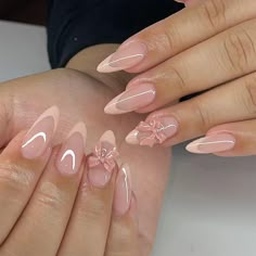 FREE SHIPPING ON ORDERS $9.95+ Buy 3 Get 1 More Free CODE: 4YOU Buy 5 Get 5 More Free CODE: 5FREE Almond Pink Nails Design, Bow Nails, Girly Acrylic, Girly Acrylic Nails, Pink French, Really Cute Nails, Acrylic Nails Designs, Soft Nails, Short Acrylic Nails Designs