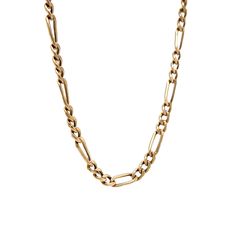 This Figaro chain necklace is designed for modern style and fashion. Crafted with 14 karat yellow gold, this chain necklace is perfect for everyday. Its sleek and bold Figaro style chain links give the necklace a timeless look with a modern twist. Luxury Figaro Chain Necklace With Rectangular Links, Luxury Figaro Chain Necklace With Oval Links, Luxury Figaro Chain Link Necklace, Elegant Figaro Chain Link Necklace, Modern 14k Gold Chain Link Necklace, Modern Link Chain Necklace For Formal Occasions, Modern Yellow Gold Cable Chain Necklace, Modern 14k Gold Chain Necklace, Classic 14k Gold Chain Necklace With Solid Links