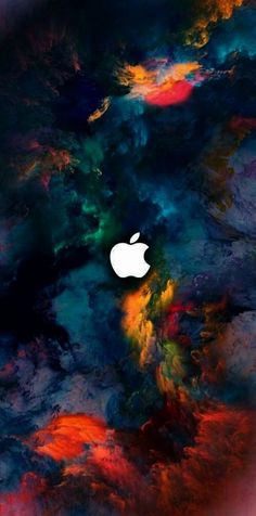 an apple logo is shown on the back of a colorful iphone wallpaper that appears to be painted