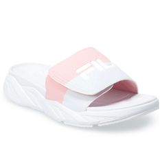 Fila Zen Slide Layered Women's Sandals Slides Athletic Casual Pink White 6 Comfort And Style Meet In This Women's Slide Sandal From Fila. Shoe Features A Fun, Lightweight, Comfortable Slide With An Eva Combination Midsole/Outsole For Cushioning And Comfort Shoe Construction Synthetic Upper Mesh Lining Eva Midsole Eva Outsole Shoe Details Round Toe Slip-On Closure Eva Footbed Imported White Beach Slippers With Cushioned Footbed, White Cushioned Beach Slippers, Trendy White Sport Sandals With Round Toe, White Round Toe Sport Sandals For Summer, Trendy White Round Toe Sport Sandals, White Eva Sandals For Vacation, White Synthetic Slip-on Slippers, White Closed Toe Sport Sandals For Summer, White Synthetic Sandals For Summer