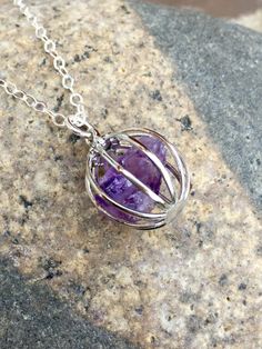 February Birthstone Necklace, Nugget Necklace, Wire Wrapping Stones, Raw Amethyst, February Birthstone, February Birth Stone, Birthstone Necklace, Purple Amethyst, Cable Chain