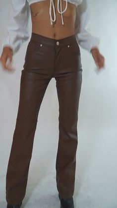 909 / High Street – Revice Trendy Brown Faux Leather Pants, Brown Faux Leather Pants With Pockets, Fall Wide Leg Faux Leather Pants, Trendy Brown Leather Pants With Pockets, Chic Brown Pants For Fall, Fall Leather Straight Pants, Trendy Brown Leather Pants, Trendy Brown Leather Pants For Fall, Trendy Brown Pants With Belt Loops