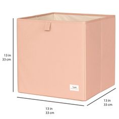 a large pink storage box with measurements