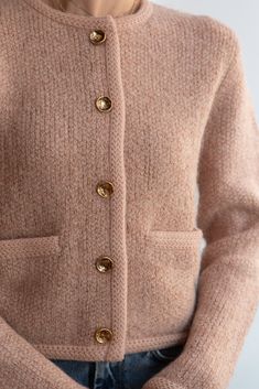 Pretty in Pink! This stunning cardigan is the perfect subtle pop of color for your wardrobe. We love the concave hammered gold button detail. Elegant Wool Sweater With Buttons, Elegant Single Breasted Fall Cardigan, Elegant Button-up Wool Cardigan, Elegant Wool Cardigan With Buttons, Elegant Beige Sweater With Buttons, Chic Fall Cardigan With Buttons, Elegant Fall Cardigan With Buttoned Pockets, Elegant Fall Cardigan With Buttons, Luxury Winter Cardigan With Button Closure