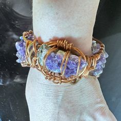 Thank You For Looking At This One Of A Kind Handmade Cuff Bracelet Solid Pure Copper Fits Wrists 6.25-7.5 , Small To Xl, As This Is Adjustable Genuine Amethyst My Unique Design Heavy , 107.9 Grams Purple Cuff Bangle Bracelet As Gift, Lavender Bohemian Crystal Bracelet Gift, Bohemian Purple Bangle Jewelry, Purple Amethyst Jewelry For Festival, Bohemian Amethyst Cuff Bracelet Bangle, Purple Artisan Hand-wrapped Jewelry, Artisan Purple Hand Wrapped Jewelry, Adjustable Purple Bohemian Cuff Bracelet, Handmade Adjustable Lavender Crystal Bracelet