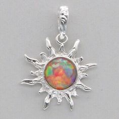 Premium Quality Purple FIRE OPAL Sun Pendant - 925 STERLING SILVER #124e, Fashion Jewelry Hypoallergenic Sterling Silver Iridescent Jewelry, Hypoallergenic Iridescent Sterling Silver Jewelry, Cadmium-free Round Silver Jewelry, Celestial Silver Opal Jewelry, Celestial Style Silver Opal Jewelry, Silver Opal Round Jewelry, Iridescent Sterling Silver Round Jewelry, Vintage Silver Opal Round Jewelry, Iridescent Round Sterling Silver Jewelry