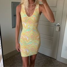 Never Worn Great Condition Comfortable And Stretchy Bodycon Tank Dress, Wild Fable, Tank Dress, Green Yellow, Colorful Dresses, Mini Dress, Womens Dresses, Yellow, Green